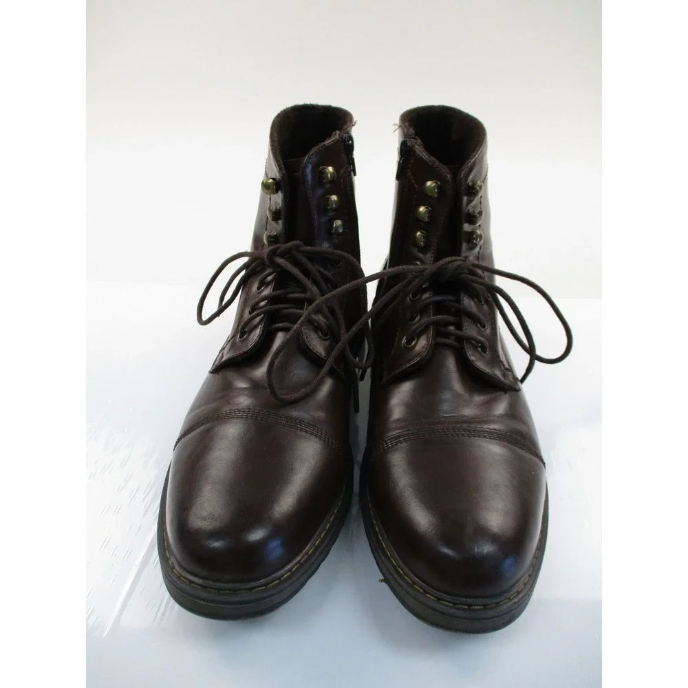 Bruno Marc Boots Mens 12 Brown Cap Toe Side Zip Faux Fur Lined Utility Rugged